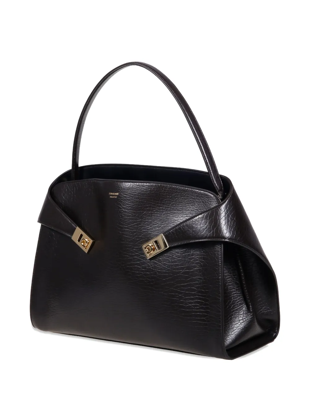 Ferragamo Maxi Grain Bicolor Structured Shoulder Bag In Brown