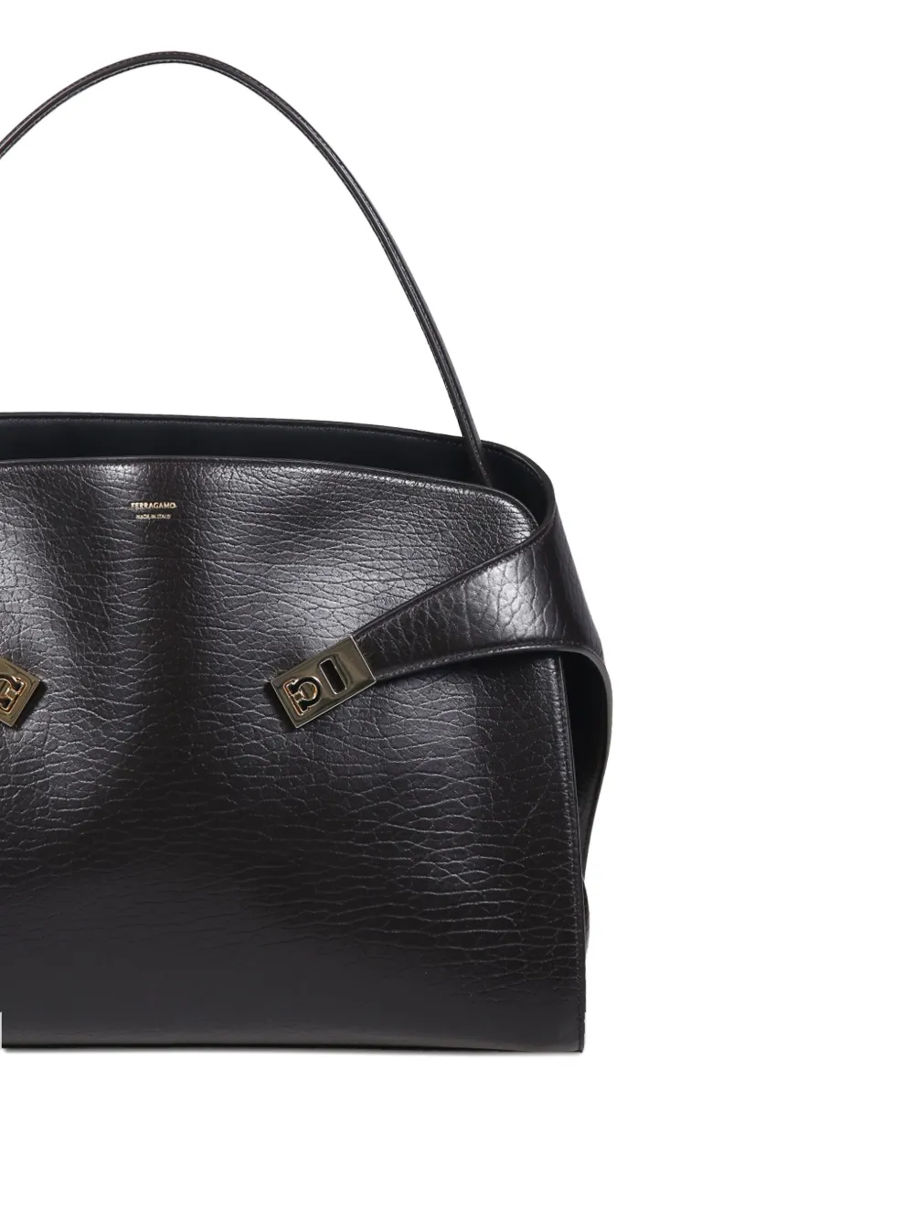 Ferragamo Maxi Grain Bicolor Structured Shoulder Bag In Brown