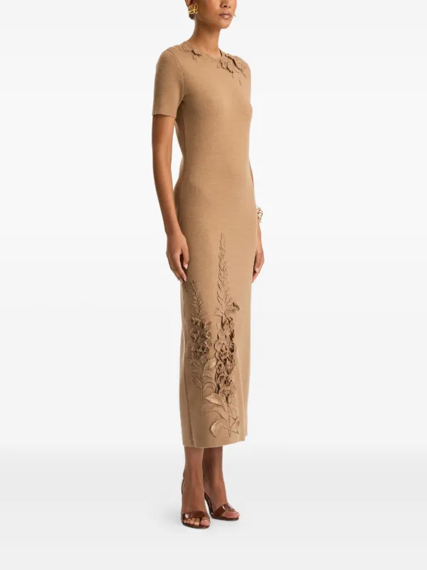 Oscar de La Renta | Foxglove Embroidered Knit Dress | L