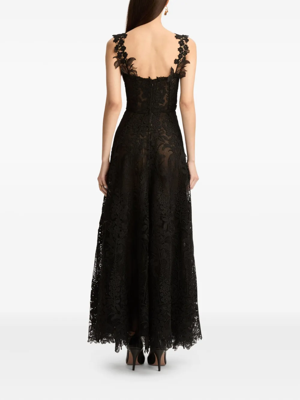Oscar De La Renta Foxglove Guipure Cocktail Dress In Black