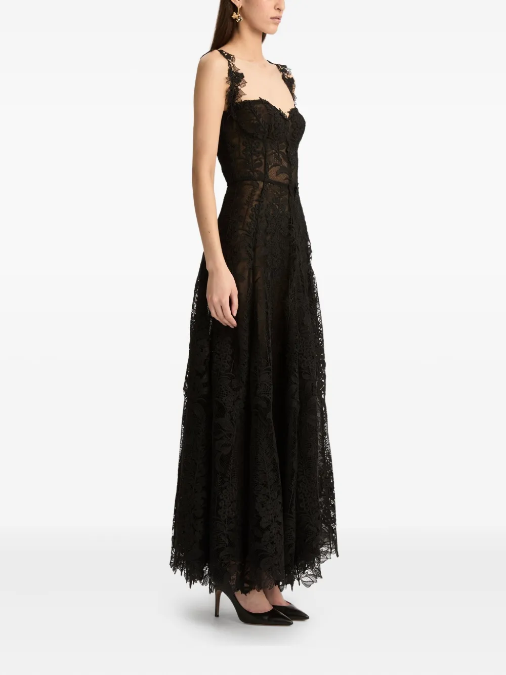 Oscar De La Renta Foxglove Guipure Cocktail Dress In Black
