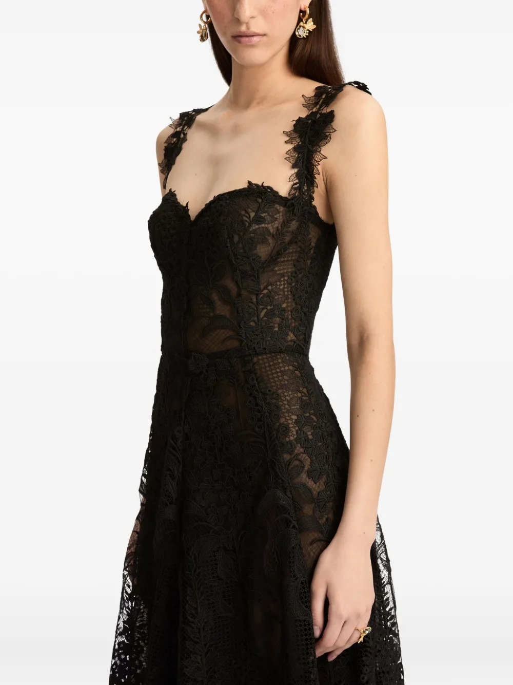 Oscar De La Renta Foxglove Guipure Cocktail Dress In Black