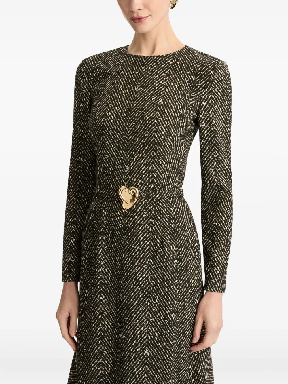 Oscar De La Renta Heart Belt Midi Dress In Multi