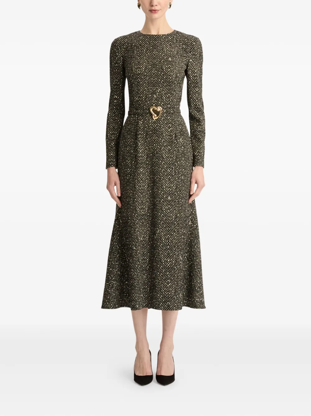 Oscar De La Renta Heart Belt Midi Dress In Multi