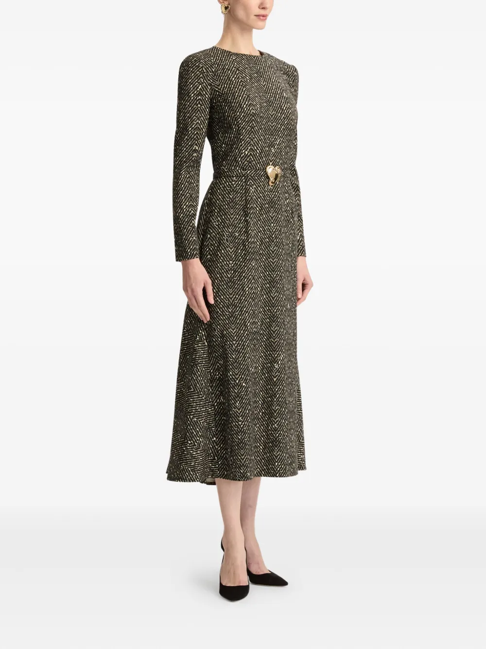 Oscar De La Renta Heart Belt Midi Dress In Multi