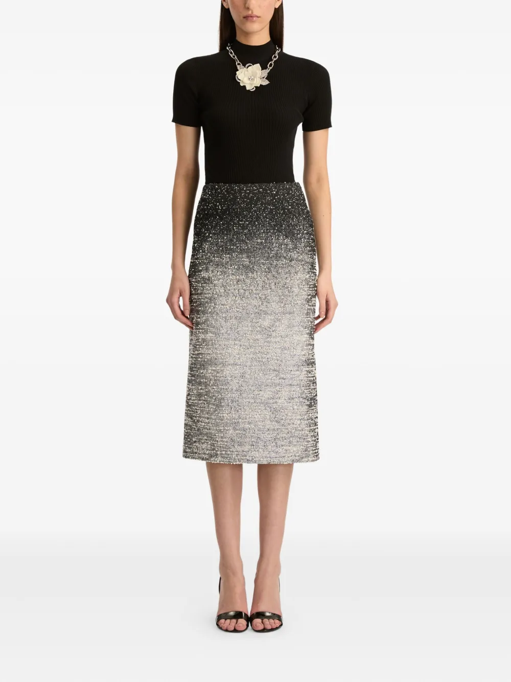 Oscar de la Renta Bouclé midi-rok met ombré-effect - Zwart