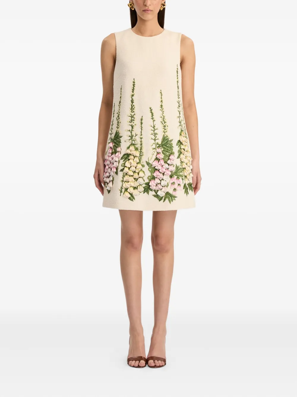 Oscar de la Renta Tweed mini-jurk met borduurwerk - Beige