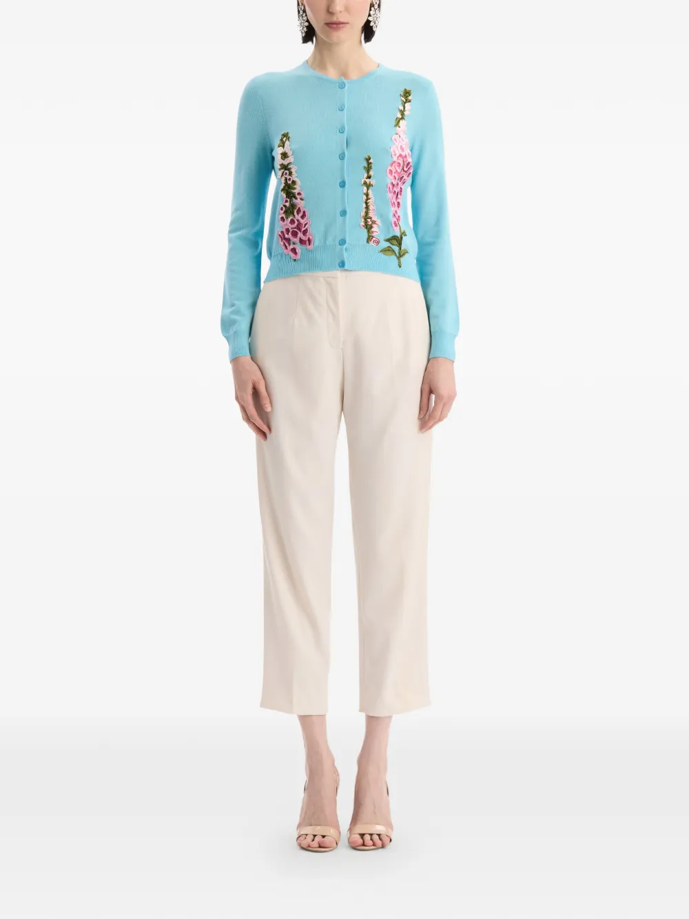  Oscar De La Renta Foxglove Threadwork Cardigan - Blue 