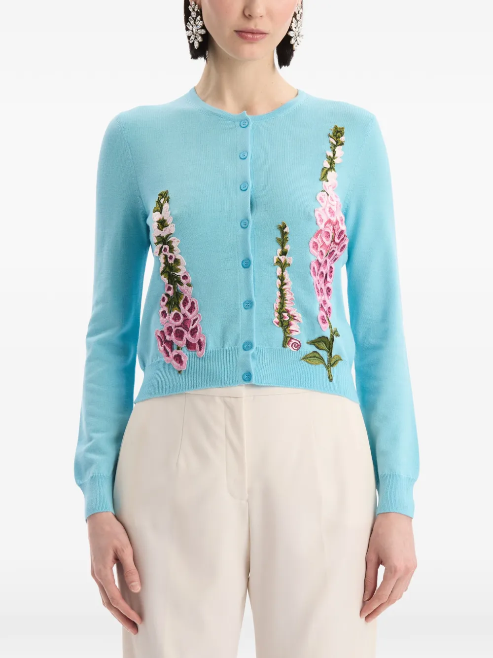  Oscar De La Renta Foxglove Threadwork Cardigan - Blue 