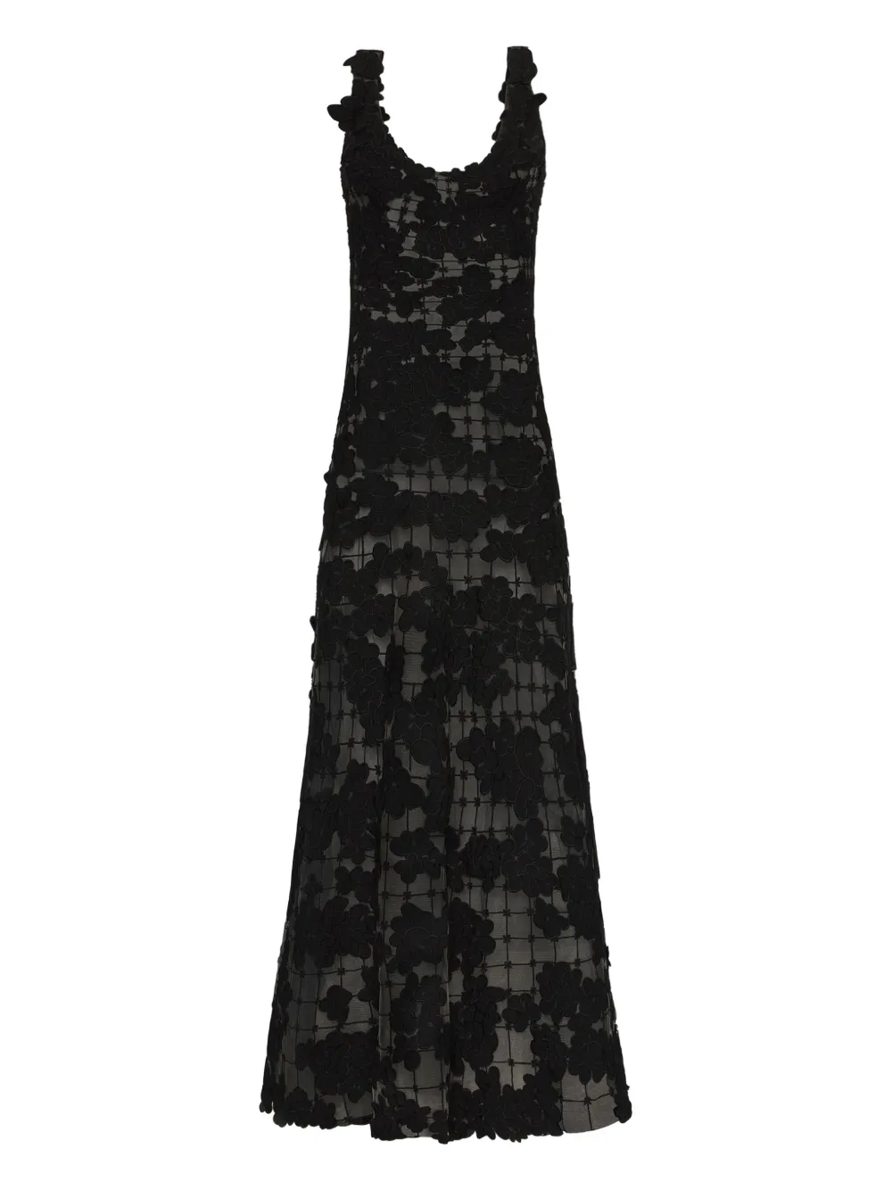 Oscar De La Renta Floral Cut-out Threadwork Gown In Black