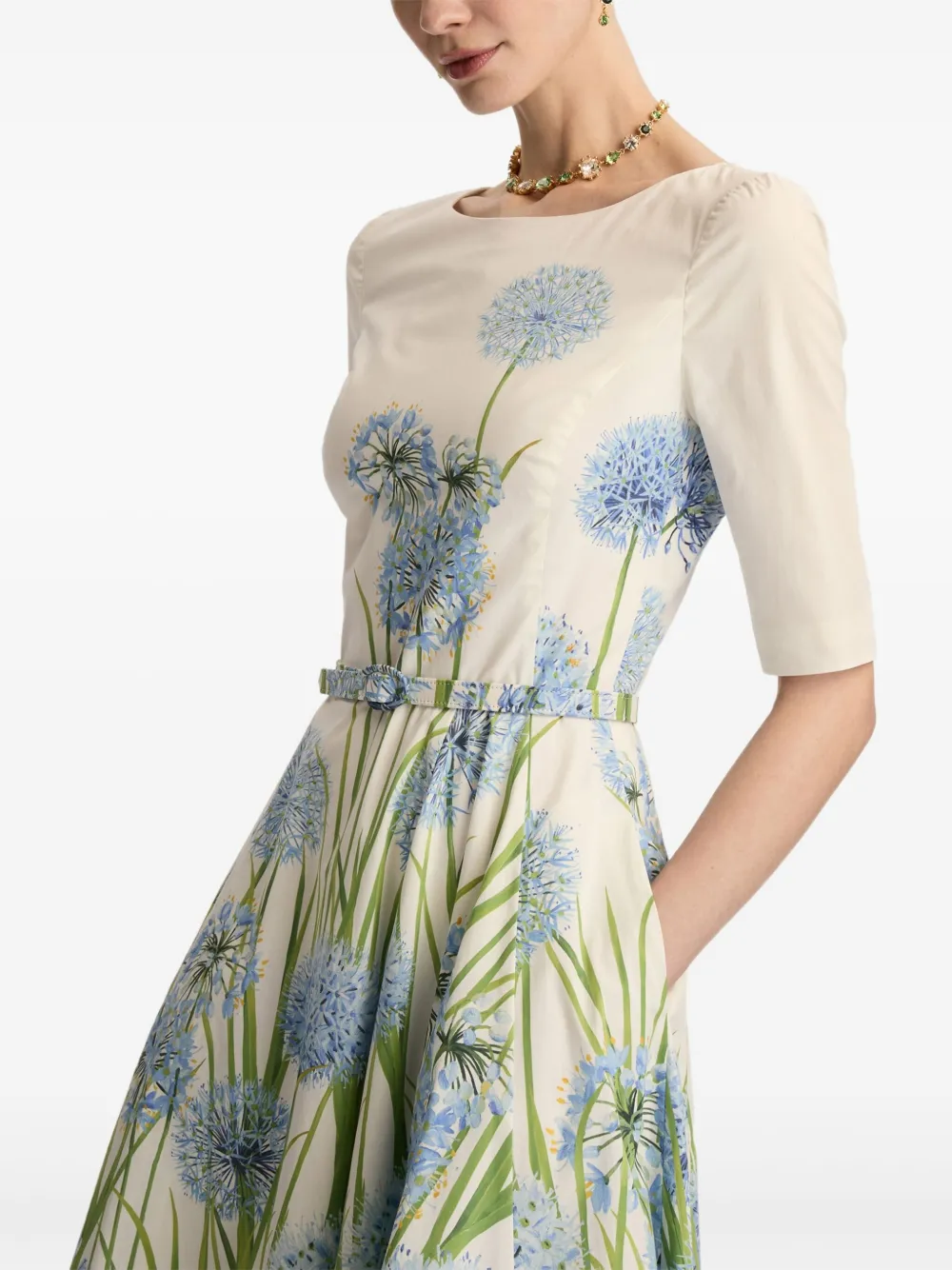 Oscar De La Renta Degrad Allium Cotton Poplin Dress In Green