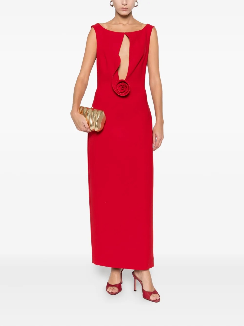 Magda Butrym Floral-appliqué Midi Dress In Red