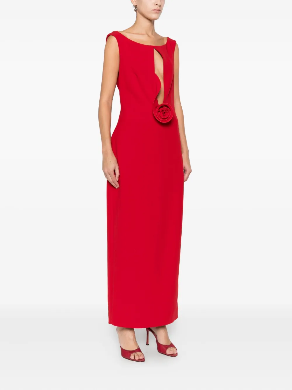 Magda Butrym Floral-appliqué Midi Dress In Red