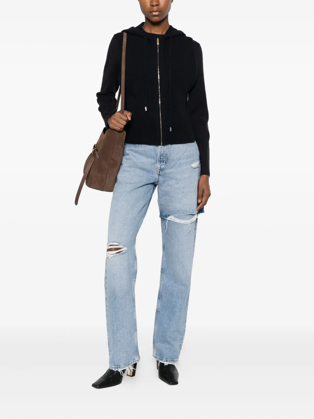 Max Mara Hooded Zip Jacket In Black