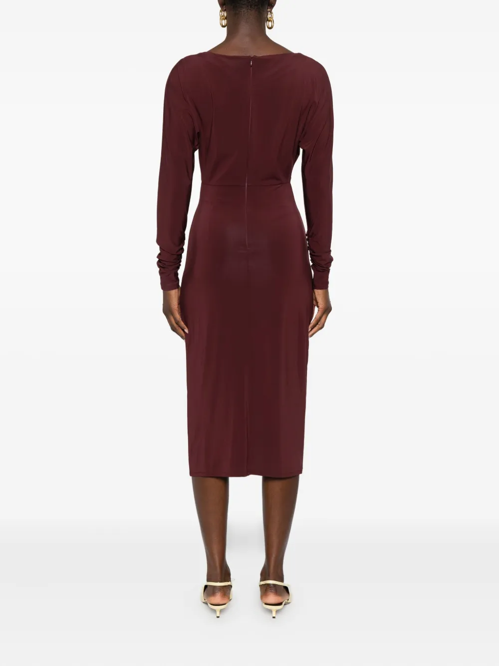Max Mara Ruched-detail Long-sleeve Midi Dress In Burgundy