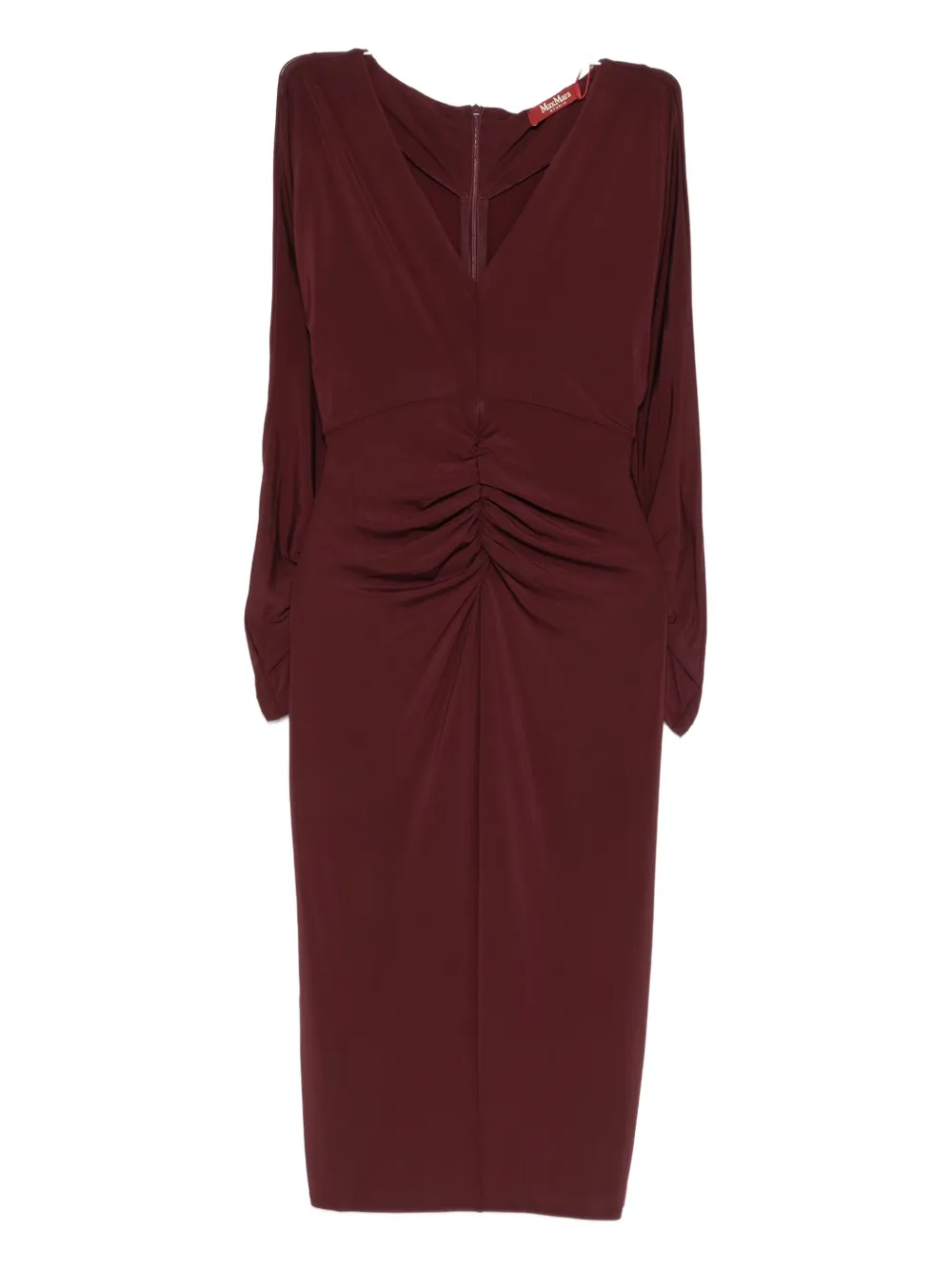 Max Mara Ruched-detail Long-sleeve Midi Dress In Burgundy