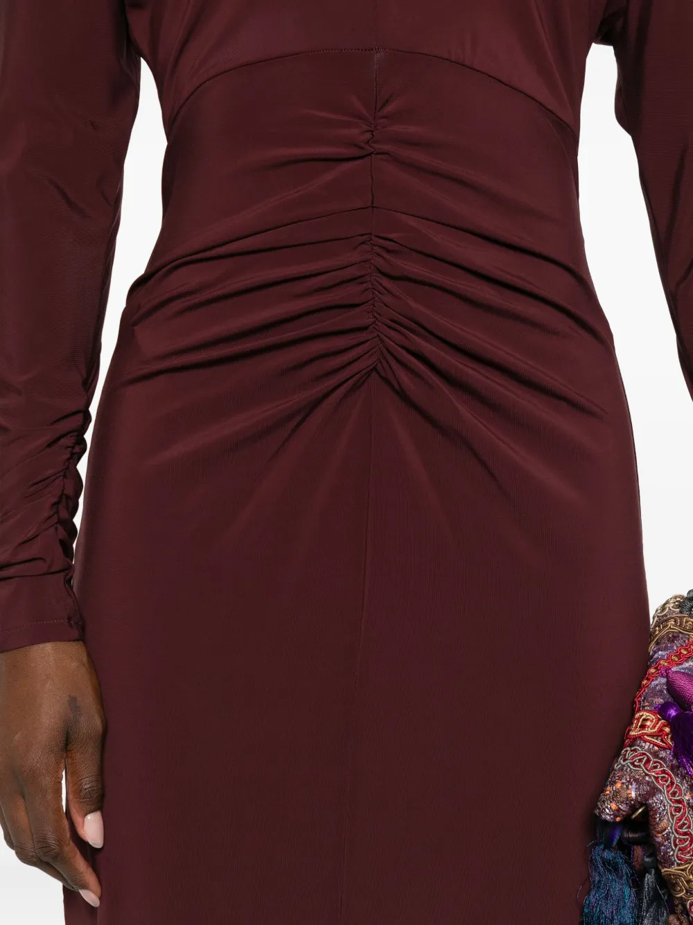 Max Mara Ruched-detail Long-sleeve Midi Dress In Burgundy