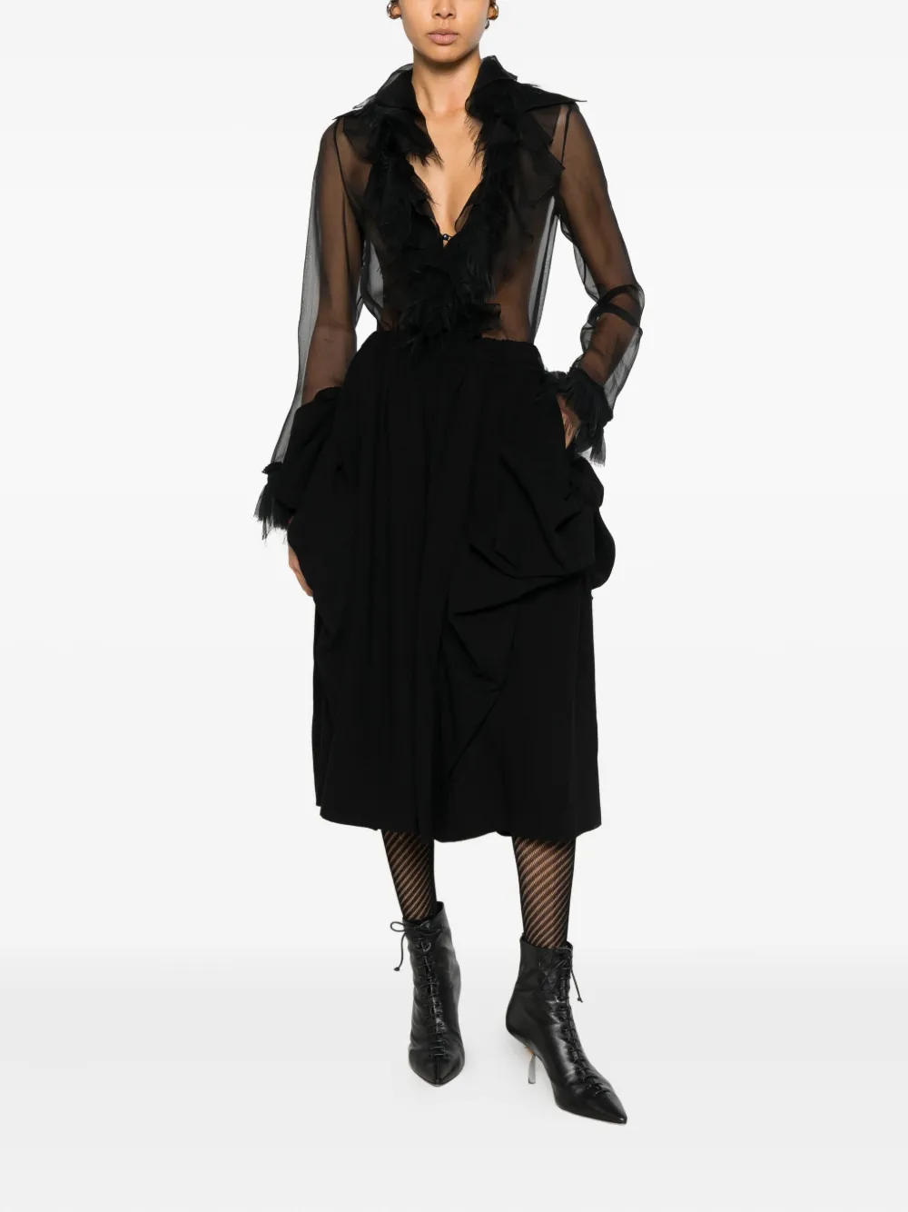 Comme Des Garçons Comme Des Garçons elasticated-waistband midi skirt - Zwart