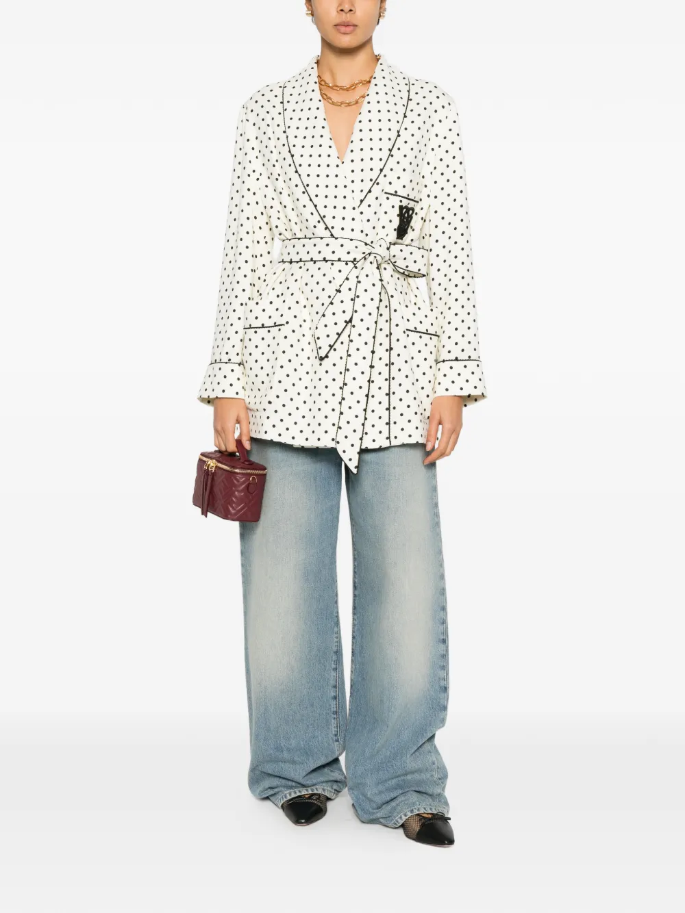 Valentino Garavani Blazer met plusdepois-print en ceintuur Wit