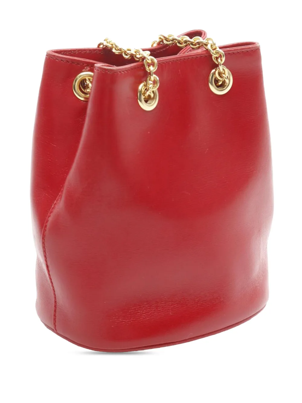Pre-owned Celine 2011 Leather Drawstring Chain Bucket Bag In Red