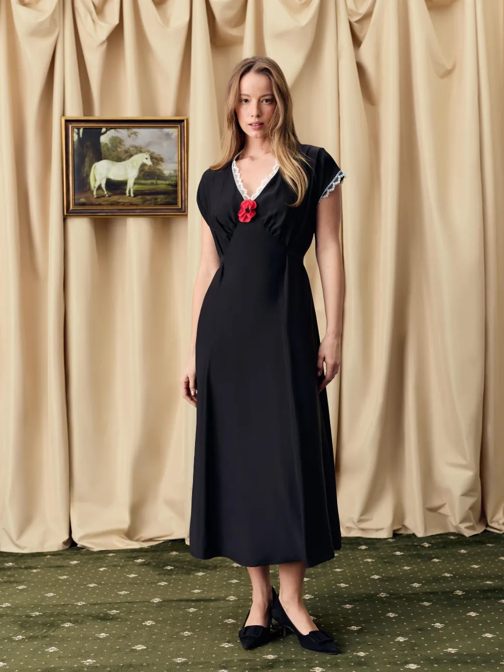 Sleeper Poppi Midi Dress In Black In Black