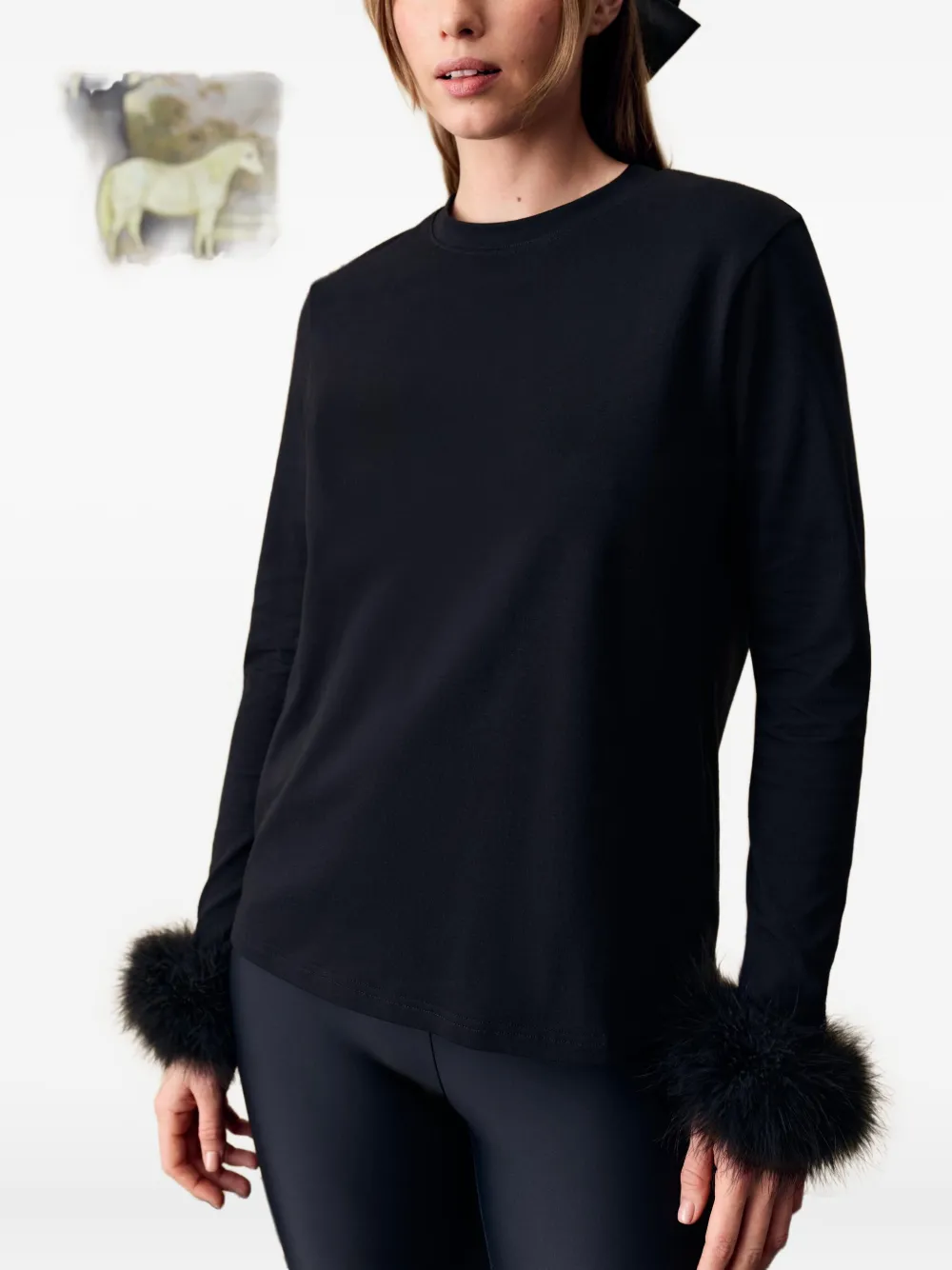 Sleeper Long Sleeve Stretch-cotton Jersey T-shirt With Detachable Feathers In Black In Black