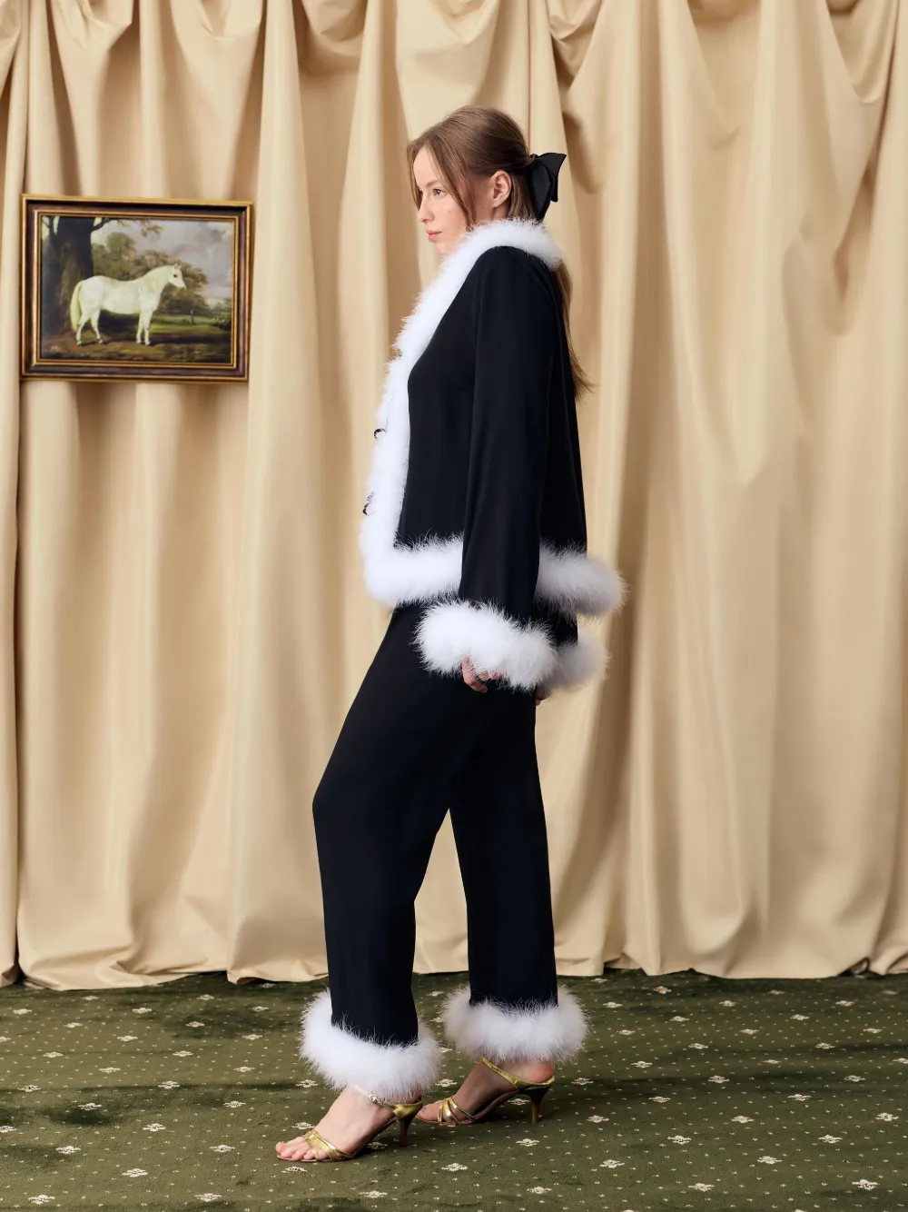 Sleeper Venus In Love Pants With Detachable Feathers In Black In Black