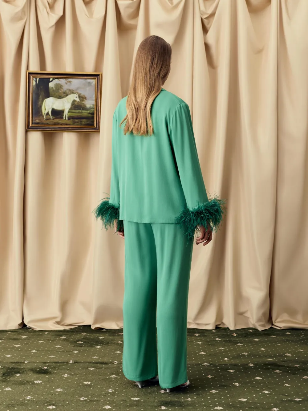 Sleeper Bow Detachable Feathers Pajama Set In Green