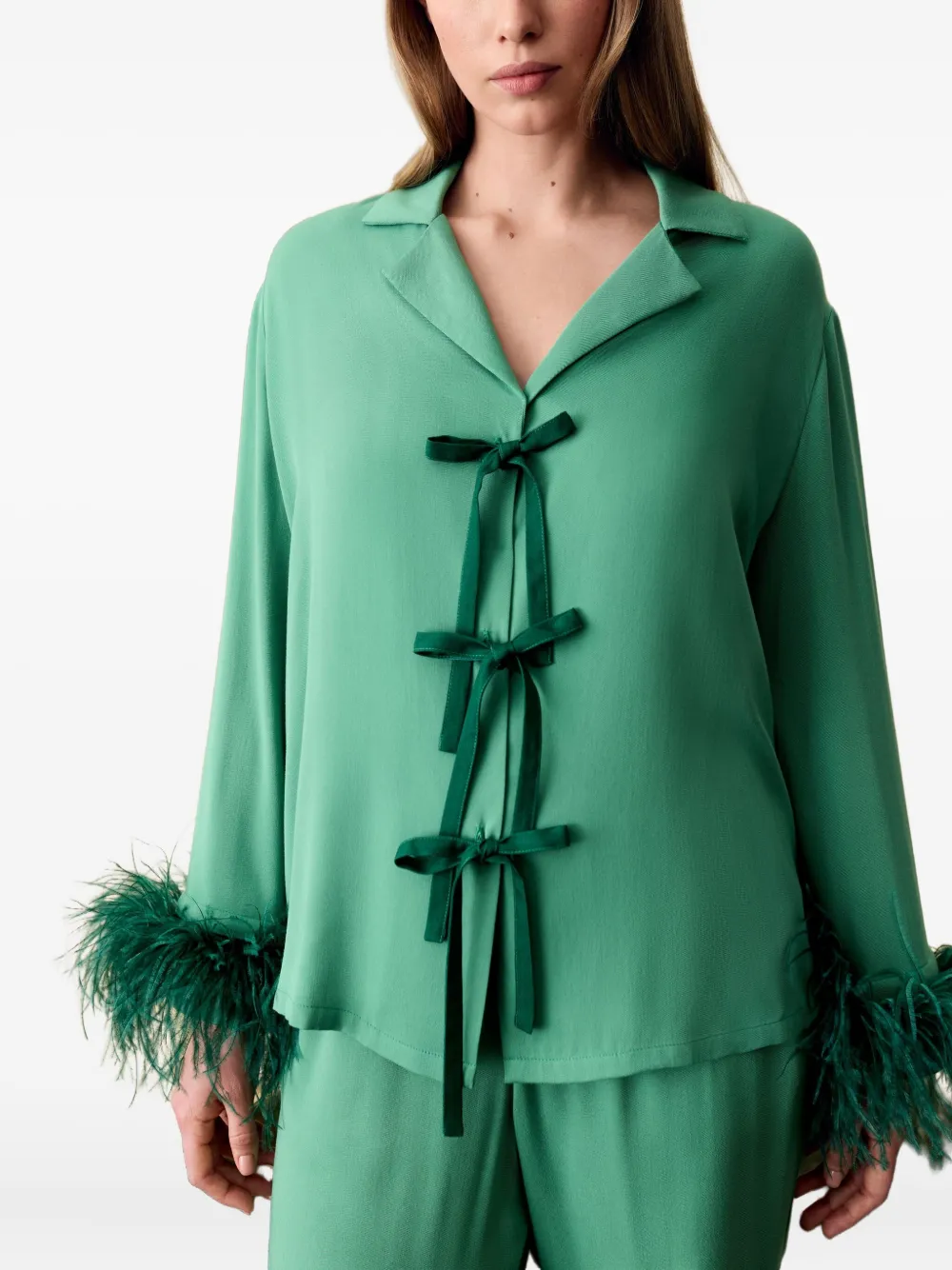 Sleeper Bow Detachable Feathers Pajama Set In Green