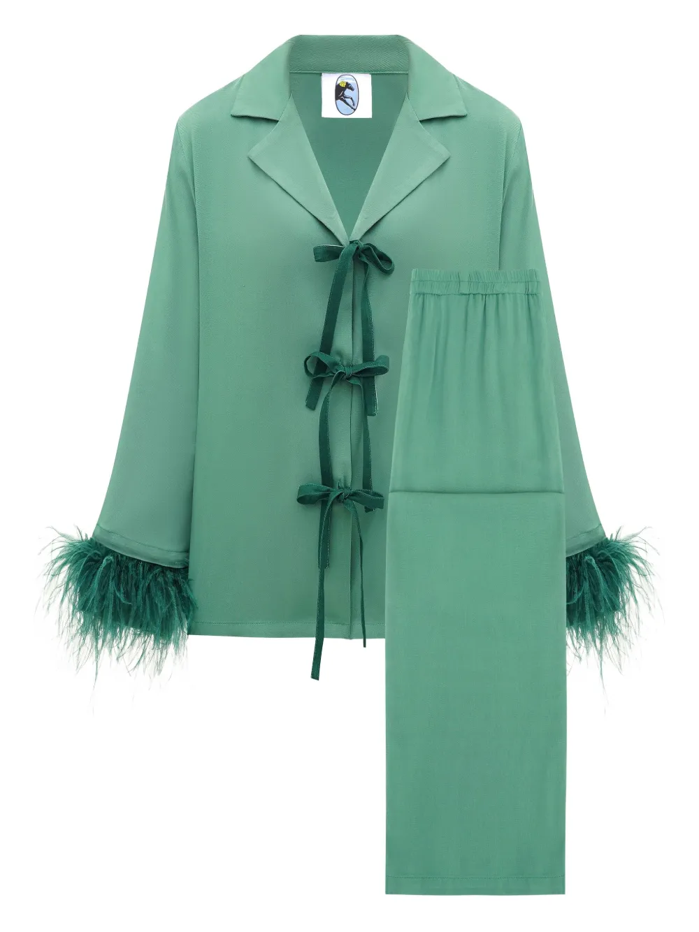 Sleeper Bow Detachable Feathers Pajama Set In Green
