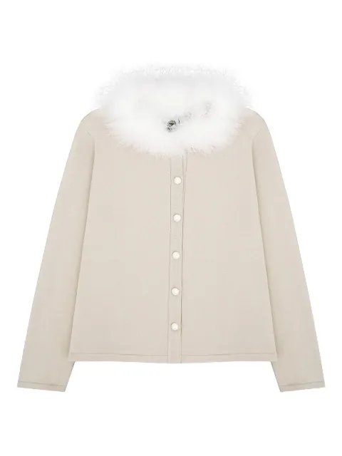 Sleeper Miss Kitty Cardigan with Detachable Feathers in Beige