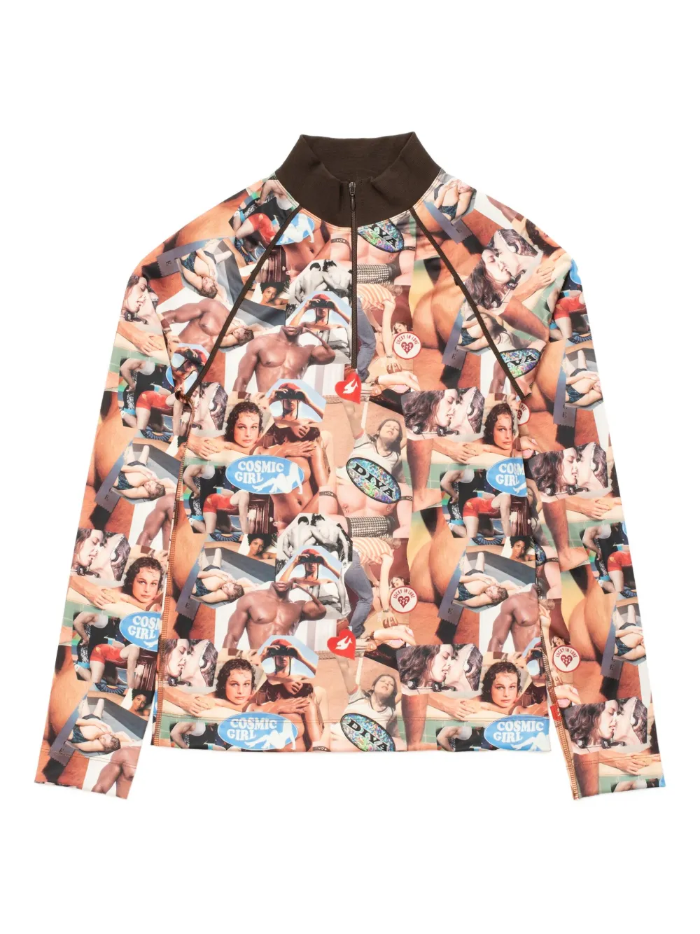 CARNE BOLLENTE printed zip Kinky Cardio top | Neutrals | Image 1
