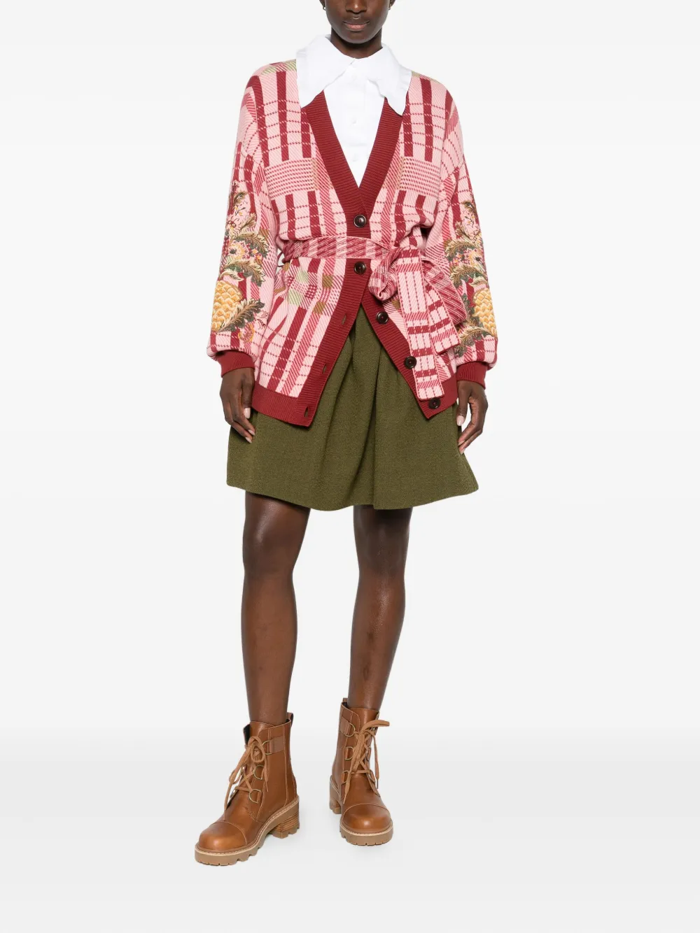 Barbour X Farm Rio Luisa Embroidered Tie-waist Cardigan Sweater In Pink