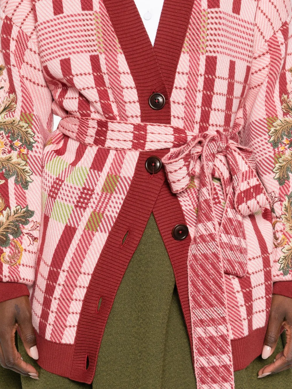 Barbour X Farm Rio Luisa Embroidered Tie-waist Cardigan Sweater In Pink