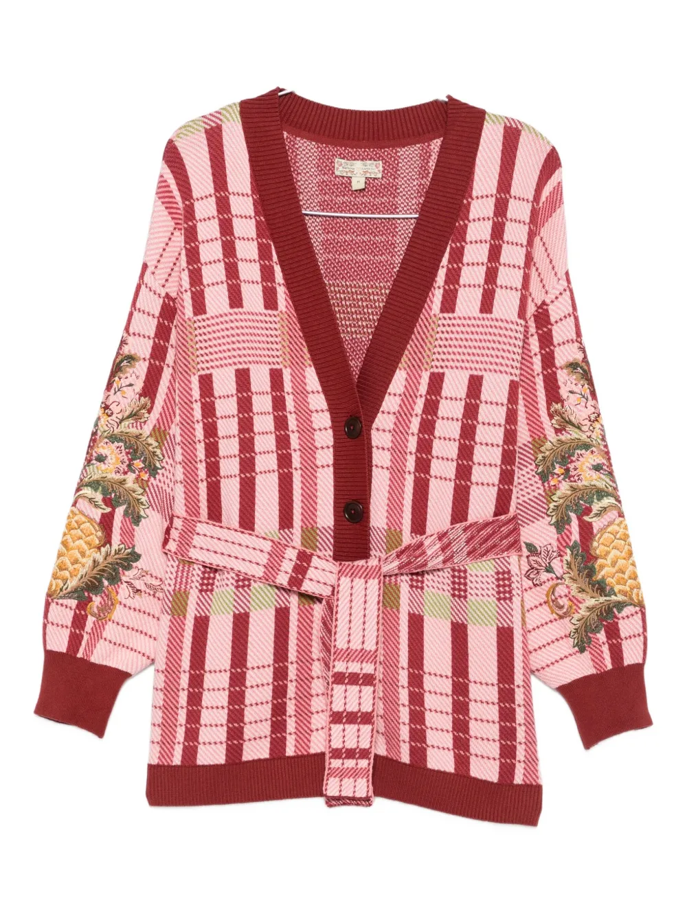 Barbour X Farm Rio Luisa Embroidered Tie-waist Cardigan Sweater In Pink