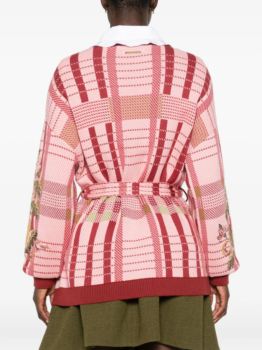 Barbour X Farm Rio Luisa Embroidered Tie-waist Cardigan Sweater In Pink