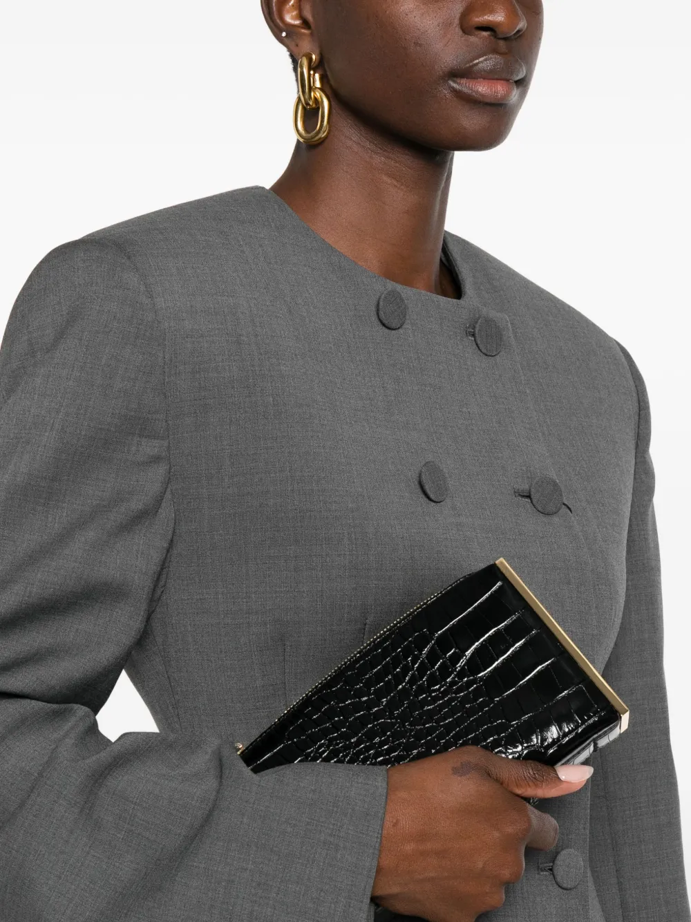 Elisabetta Franchi Clutch met krokodillen-reliëf - Zwart