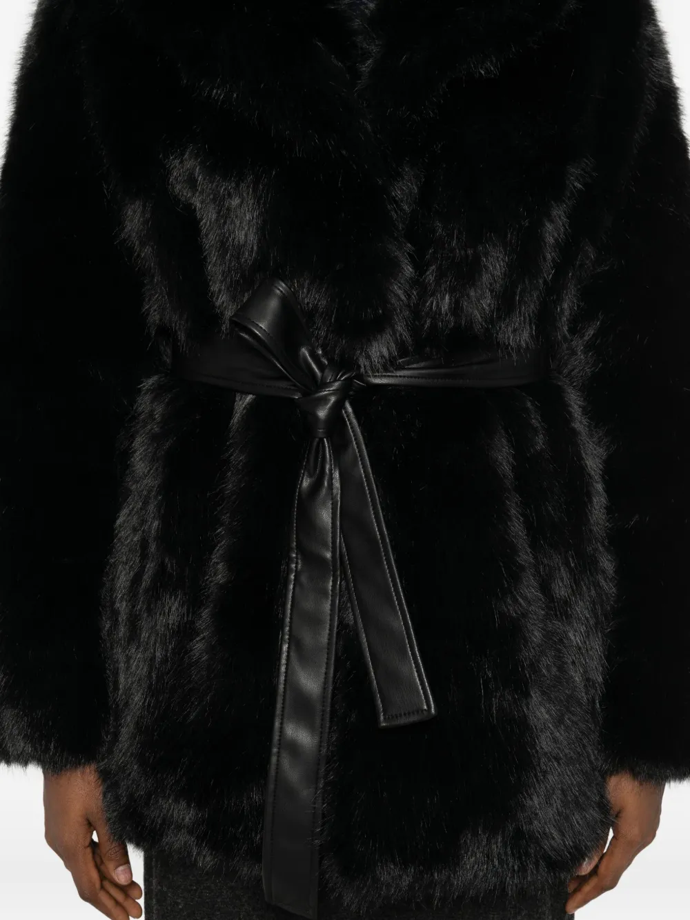 Vanessa Bruno Belted Faux Fur Jacket In Black