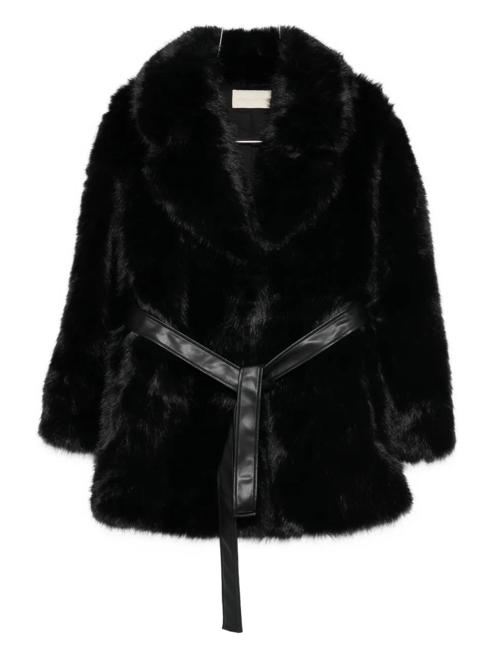 Vanessa Bruno Belted Faux Fur Jacket In Black