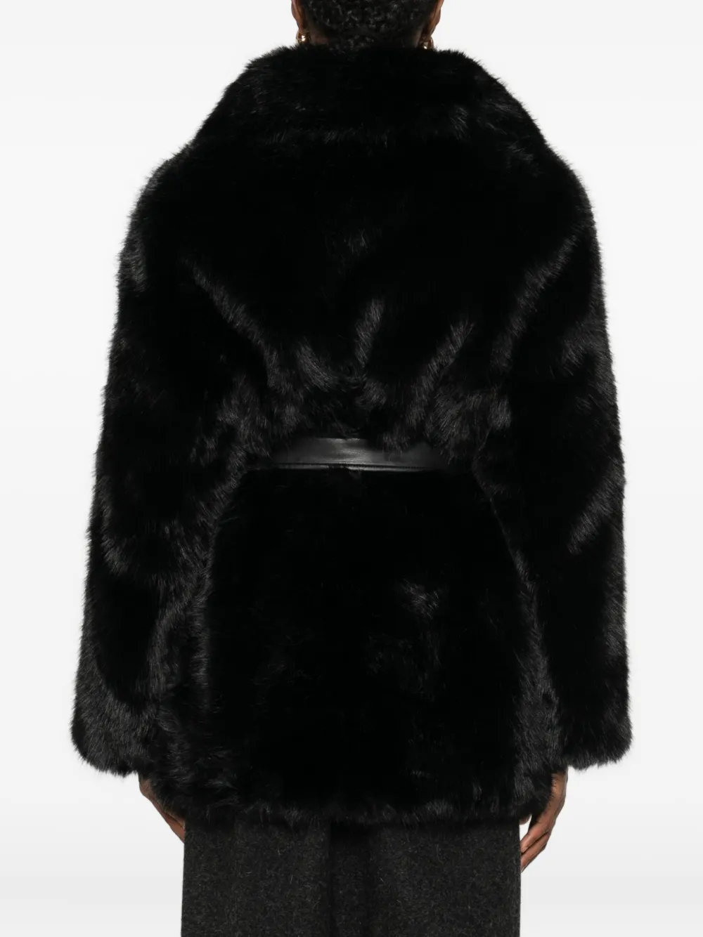 Vanessa Bruno Belted Faux Fur Jacket In Black