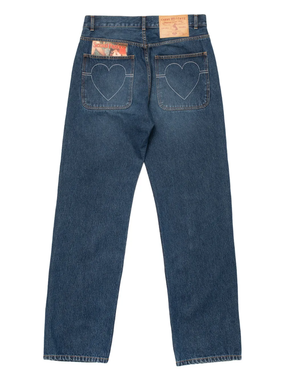 CARNE BOLLENTE Back Pocket Pleasures denim jeans met gestikt hart op achterzak Blauw