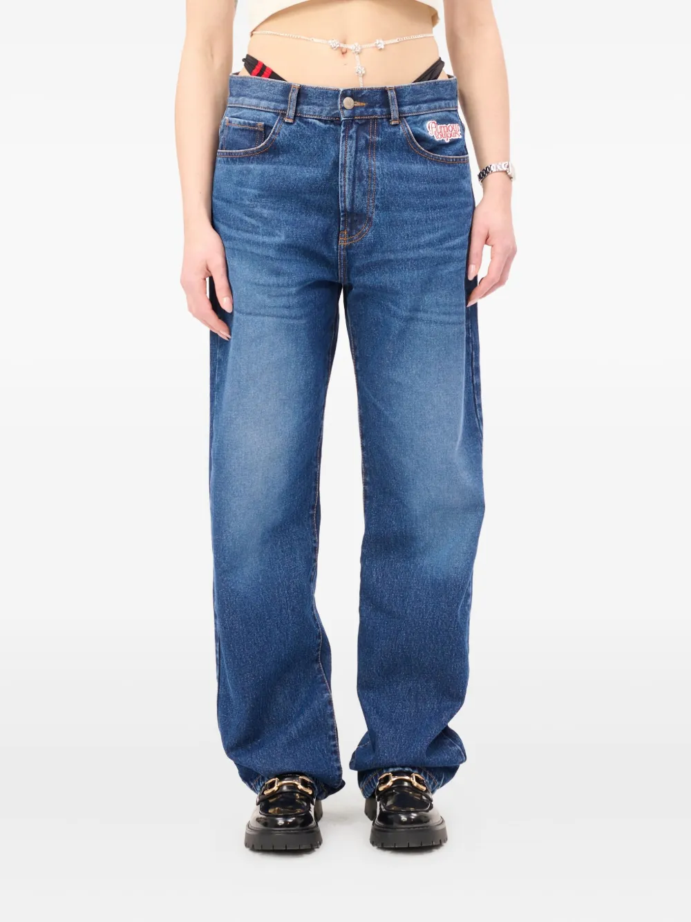 CARNE BOLLENTE Back Pocket Pleasures denim jeans met gestikt hart op achterzak Blauw