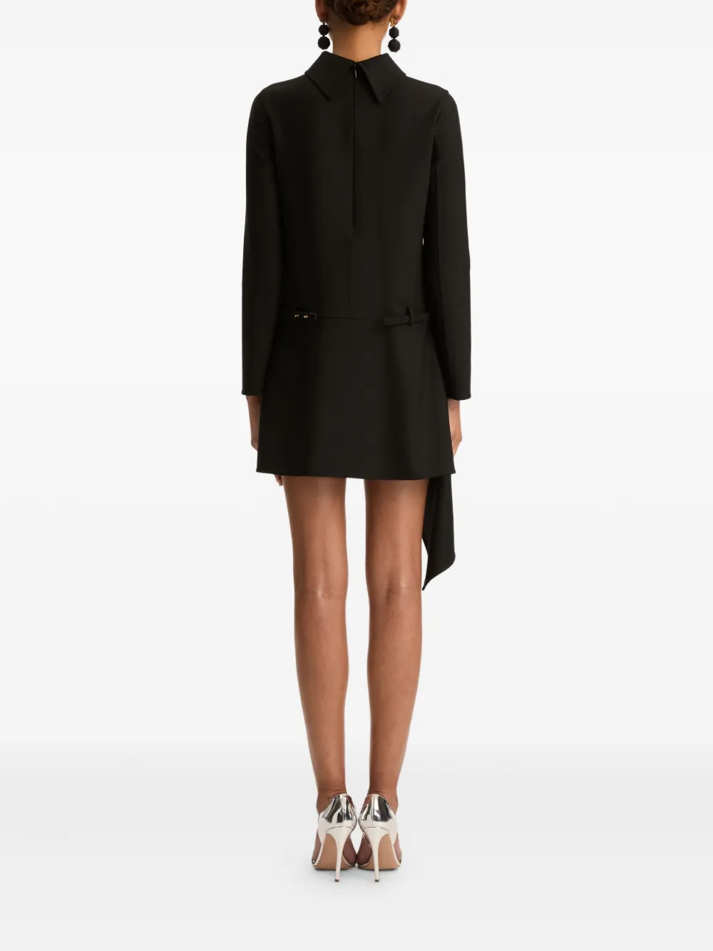 Oscar De La Renta Floral Belt Mock-neck Dress In Black