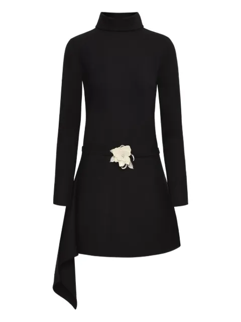 Oscar de la Renta floral belt mock-neck dress