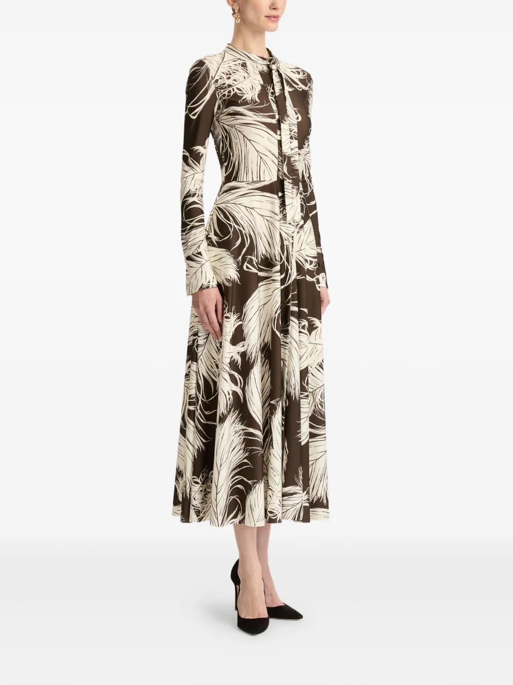 Oscar De La Renta Feather Jersey Midi Dress In Multi