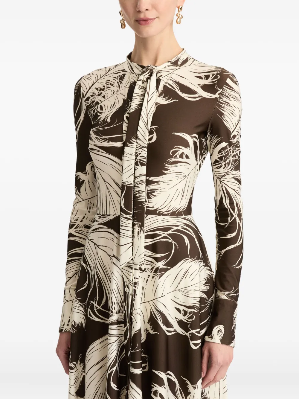 Oscar De La Renta Feather Jersey Midi Dress In Multi