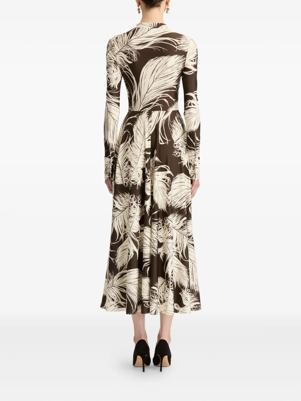 Oscar De La Renta Feather Jersey Midi Dress In Multi