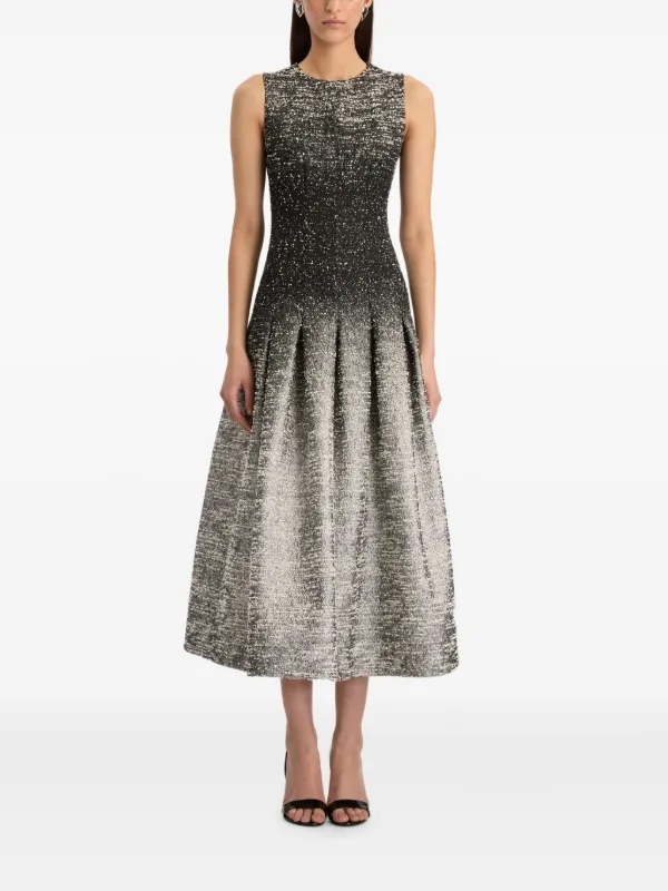 open lace back dress Ela Emerald Green Lurex Womens Midi Party Dress for Cocktail main image 1