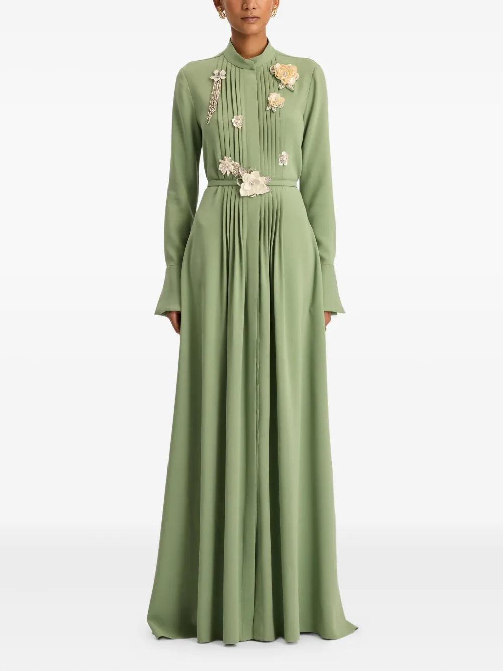 Oscar de la Renta Jurk met broche detail en lange mouwen - Groen