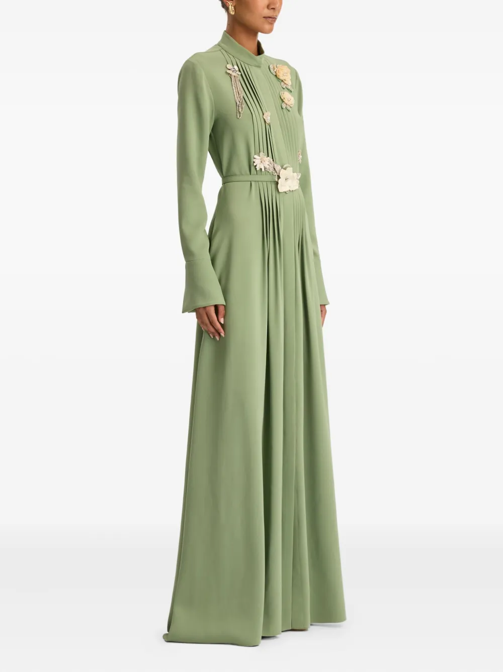 Oscar de la Renta Jurk met broche detail en lange mouwen Groen